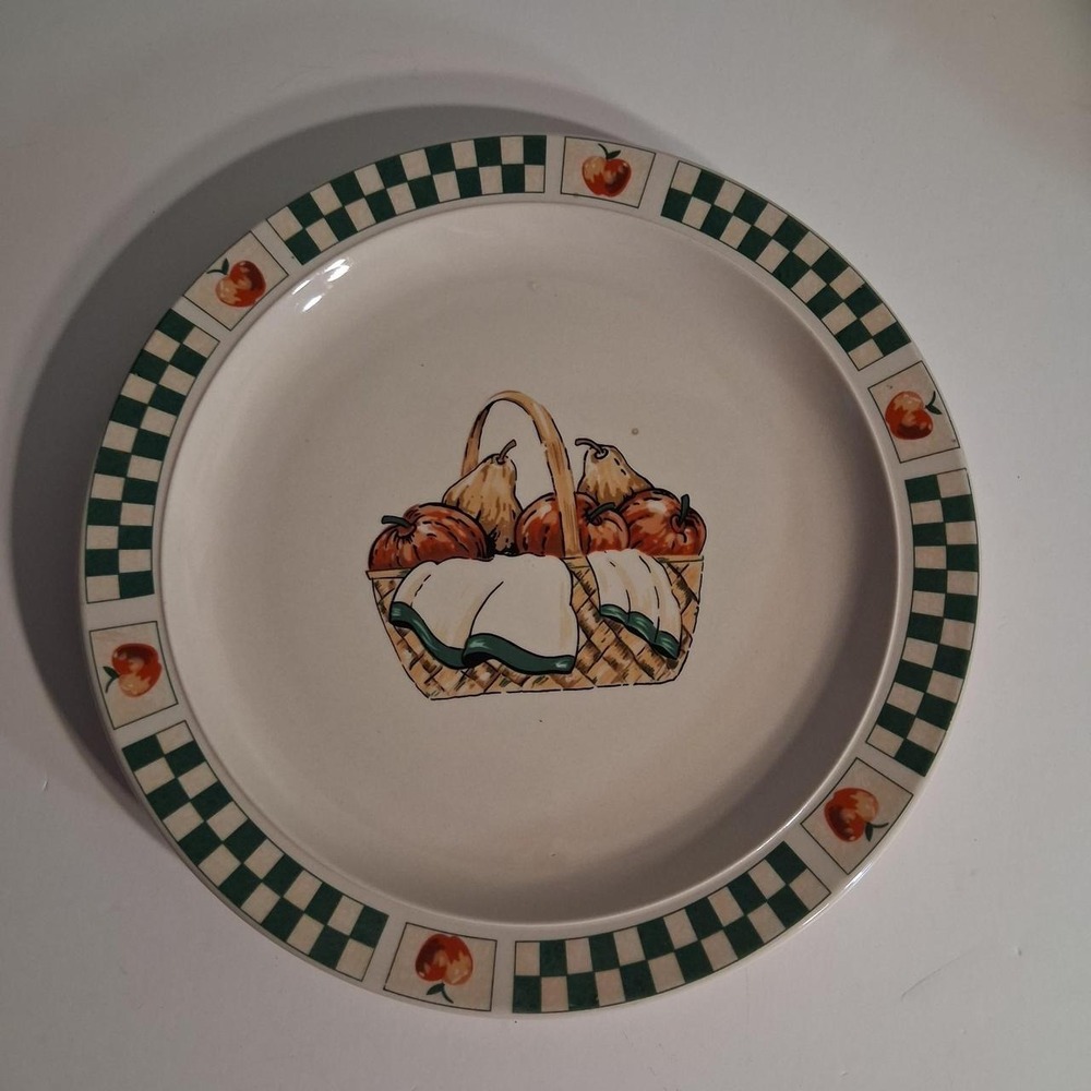 Vintage‎ Gibson Green and white checkered plate with fruit basket design